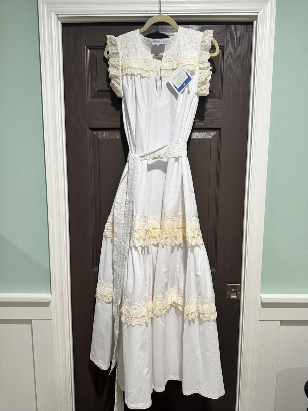 Mi Golondrina White Dress with Lace Trim